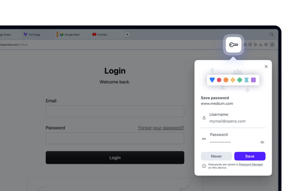 When you enter a new password on a website, a popup will appear asking if you’d like to save your credentials.